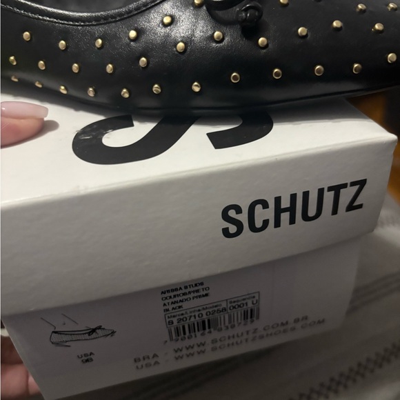 SCHUTZ Black Gold Studded Flats size 9 with box - Picture 3 of 3
